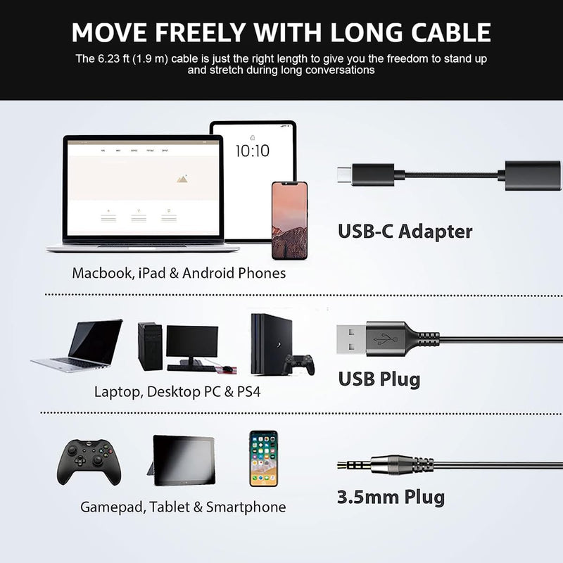 [AUSTRALIA] - Wantek USB Computer Headset with Microphone for Laptop PC,3.5mm Wired Stereo Call Center Headset with Microphone Noise Cancelling, Corded Desktop Headphones with Mic & Mute 600USB-W-S1 