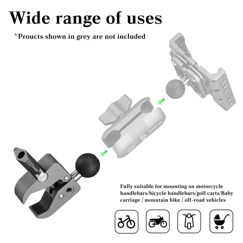 FANAUE Handlebar Base Mount Strong Rod Clamp with 1'' Ball for Rails 0.5" to 2.0" in Diameter, Compatible with RAM Mounts B Size Double Socket Arm & Bike Motorcycle Phone Mount Holder