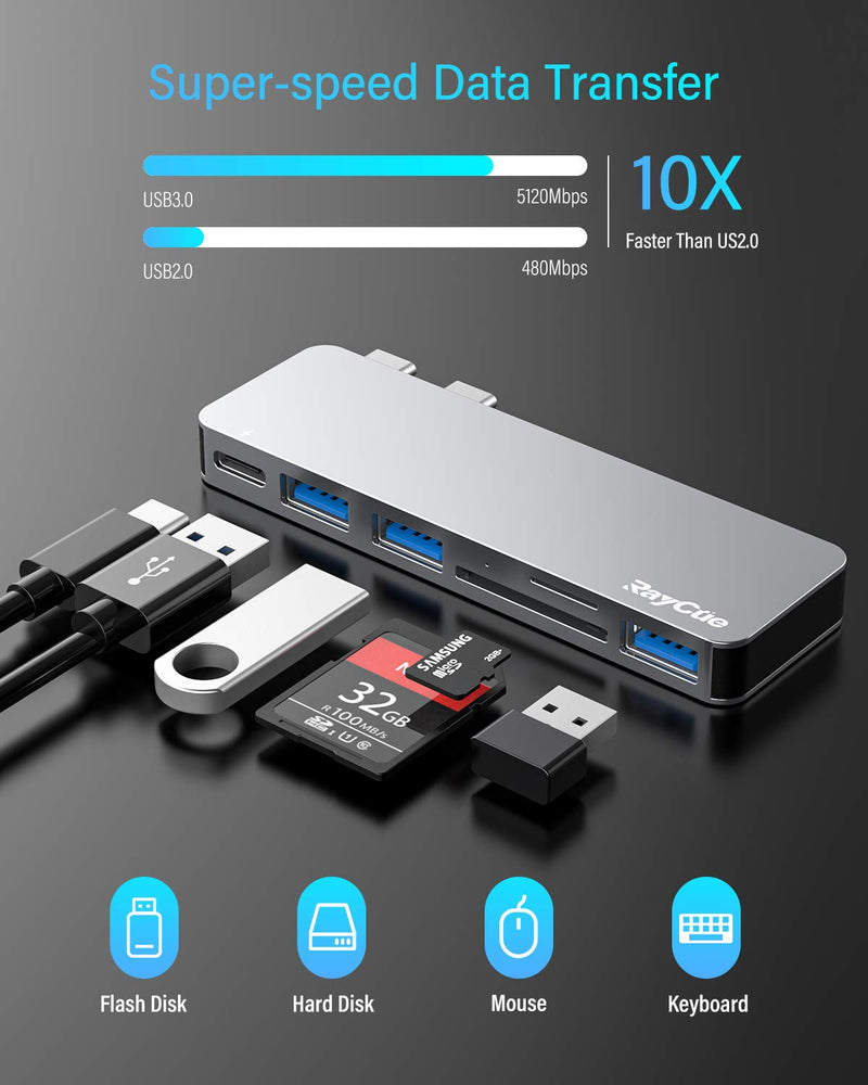 MacBook Pro/Air USB Accessories with 3 USB 3.0 Ports, TF/SD Card Reader, Thunderbolt 3 PD Port, USB C Adapter for MacBook Pro/Air 13" 15" 16" Compatible with MacBook Pro/Air 2021-2016