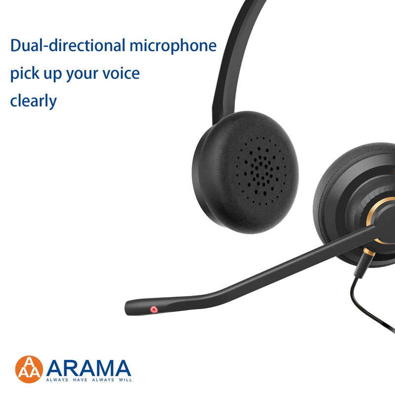 [AUSTRALIA] - USB Headset with Microphone for PC, Computer Headset, Noise Cancelling Adjustable Volume Control Lightweight Wired Headset with Mic for Work, for Laptop Business Skype UC Webinar Call Center Office A802USB-Dual 