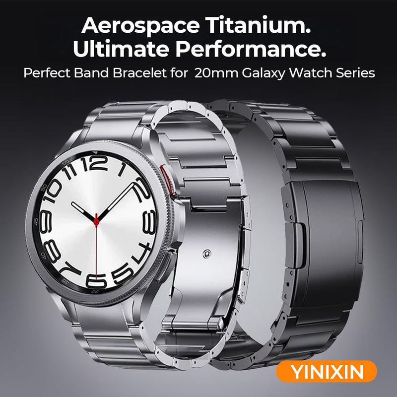 20mm No Gap Titanium Strap Band for Samsung Galaxy Watch 7/6/5/4/FE | Grade 2 Ti Metal,40% Lightweight,Skin-Friendly,Corrosion Resistance,Fit Wrists 6.3''-9'',Length Adjustable,Secure Clasp,Men 20mm