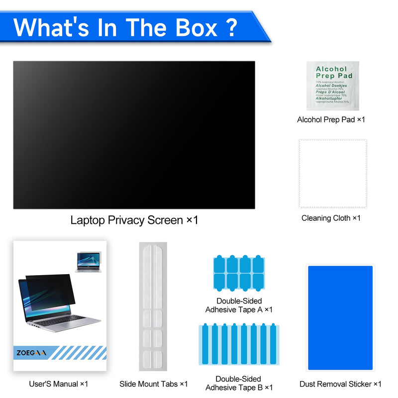 ZOEGAA 4-way 360° Privacy Screen For 14 Inch 16:9 Laptop That Screen Size is 12.2 in Wide and 6.8 in High. Removable Privacy Screen For Laptop Monitor, Anti Glare And Blue Light, Compatible With HP Dell Lenovo Asus Samsung Acer Thinkpad 14 in 16:9