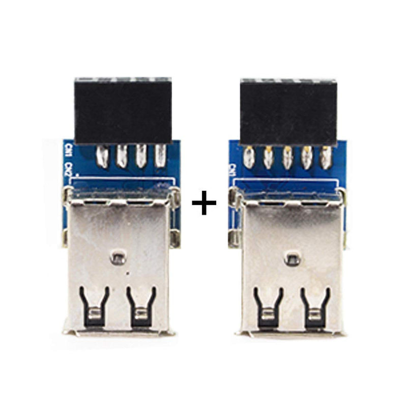 Cablecc 2pcs 9Pin/10Pin Motherboard Female Header to Dual USB 2.0 Female Adapter Vertical Type