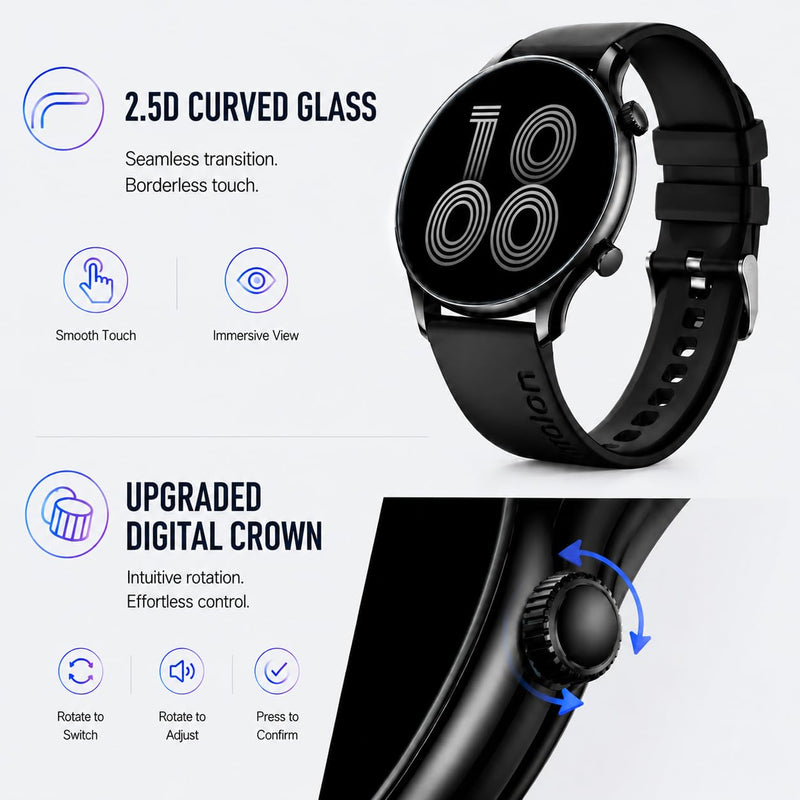 AOLON GTR3 Smart Watch for Men Women, AMOLED Display, Fitness Tracker | Ultra Thin 8.8mm Smartwatch with AMOLED AOD Display, 110+ Sports Modes, Heart Rate Sleep Monitor, IP68 Waterproof Black