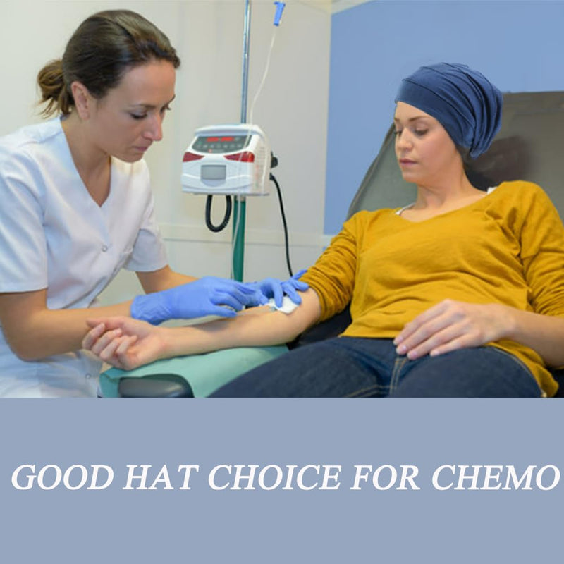 AIDIER Chemo Turban Hat for Women - Summer Cotton Headpiece - Slouchy Head Wrap Sleep Cap - Soft Turban for Cancer and Hair Loss Unit size blue