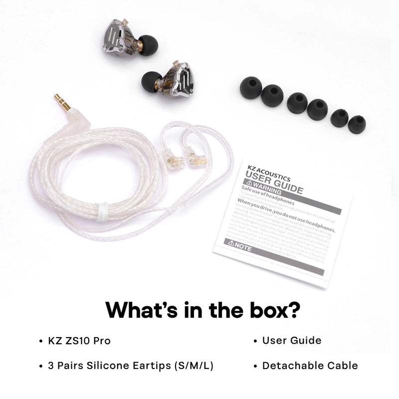 Linsoul KZ ZS10 Pro, 4BA+1DD 5 Driver in Ear Monitor, HiFi Wired Earbuds, Gaming Earbuds, Hybrid IEM Earphones with Stainless Steel Faceplate, Detachable Cable for Musician(with Mic, Black) With Mic