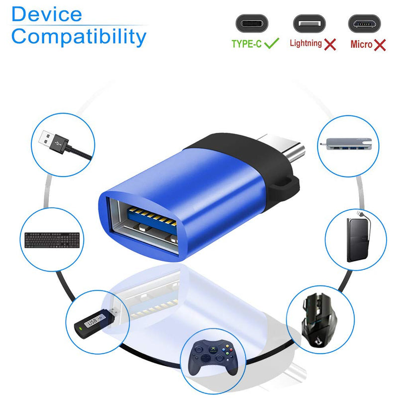 USB-C to USB A 3.0 OTG Data Adapter Thunderbolt 3 Type C Adapter Aluminum Alloy (Blue)
