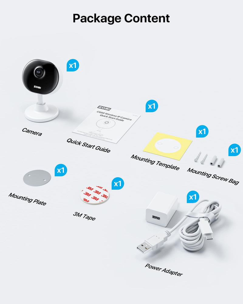 ZOSI Indoor Security Camera for Baby/Pet Monitor, C688 1080P Home Surveillance WiFi Camera with Phone App, AI Motion Detection, 2-Way Audio, Night Vision, SD Card/Cloud Storage, Works with Alexa 2MP WiFi Cam