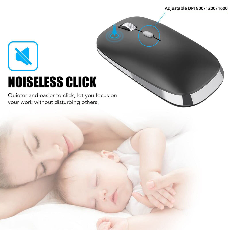 Bluetooth Mouse, PINKCAT Silent Mouse Wireless, Bluetooth 5.0/4.0 Portable Slim Wireless Mouse, Optical Cordless Mouse for Laptop, ipad, MacBook Pro / Air, Mac, PC, Tablet, Chromebook, Surface Pro black