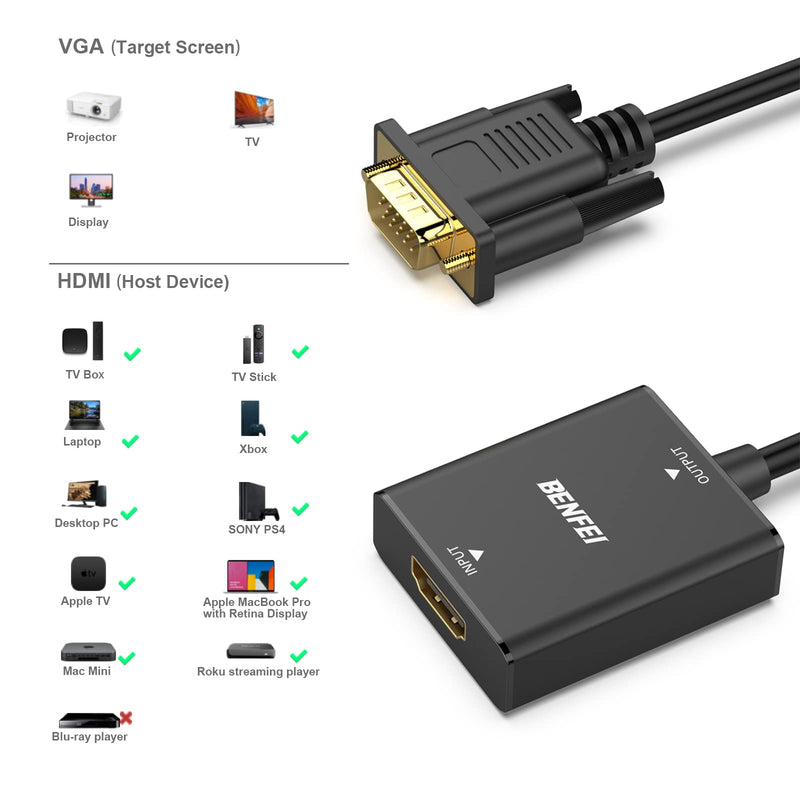 [AUSTRALIA] - BENFEI HDMI to VGA, 2 PACK HDMI to VGA Adapter (Female to Male) with 3.5mm Audio Jack Compatible for TV Stick, Computer, Desktop, Laptop, PC, Monitor, Projector, Raspberry Pi, Roku, Xbox, More 
