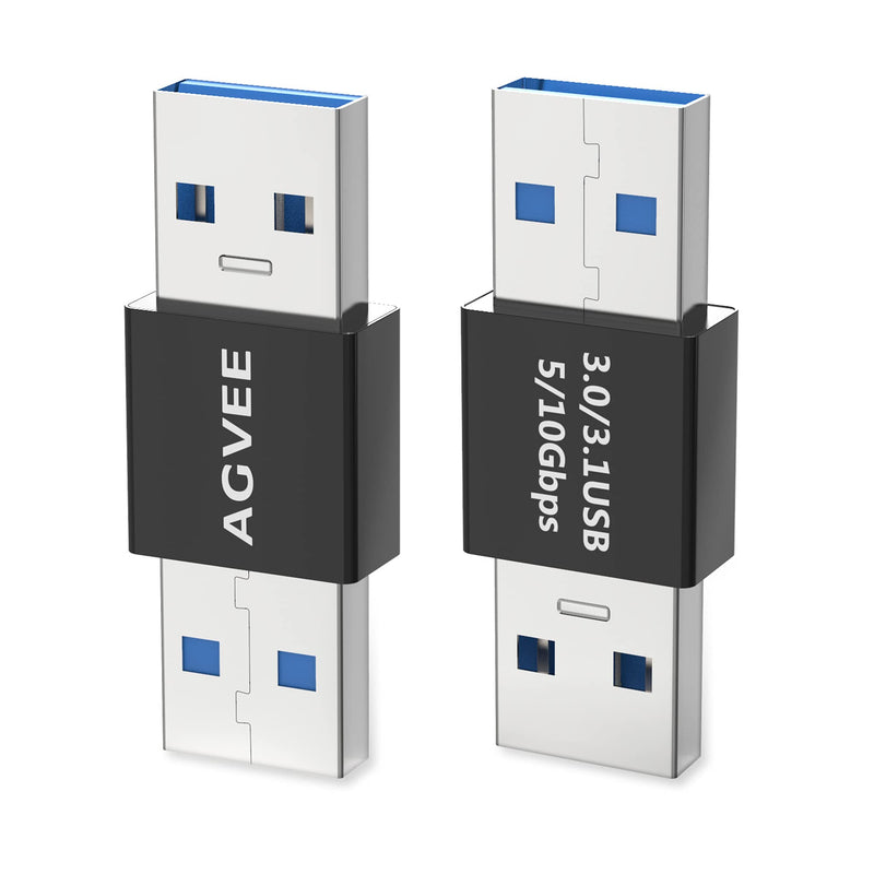 AGVEE [4 Pack] USB-A 3.0 Male to USB-A 3.0 Male Adapter, USB 3.0 Converter Coupler Extension Extender Connector, Black