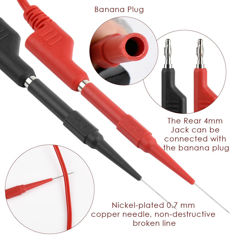 Multimeter Test Leads Set 4mm, 2pcs Banana Plug to Crocodile Clips Electrical Alligator Test Leads, 2pcs Double Ended Banana Plug 1m Test Lead with 2 Probes for Digital Multimeter 1000V 15A Red+Black