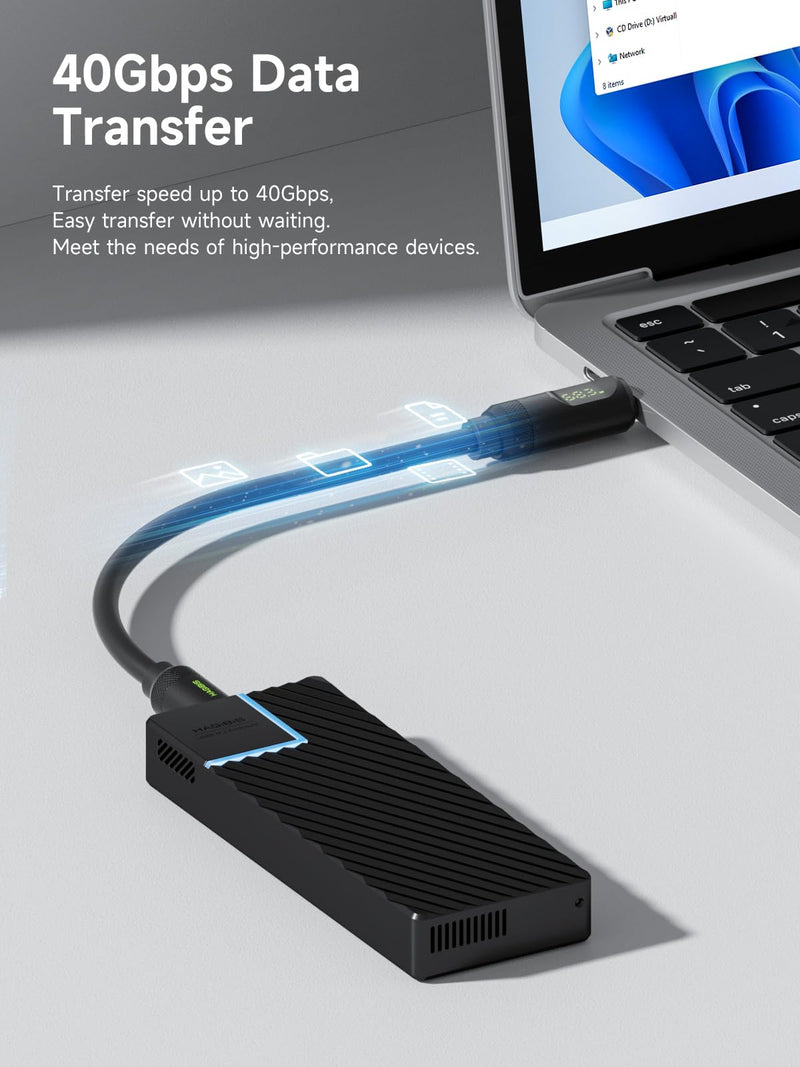 Hagibis USB 4 Cable, LED Display USB C 240W Fast Charging Cable with 8K@60Hz 40Gbps Data Transfer Thunderbolt 4/3 Video Cord for iPhone 17 16 15 Pro Max, iPad, MacBook Pro Air (Pack of 2) 3.3FT (Pack of 2) Silicone Black
