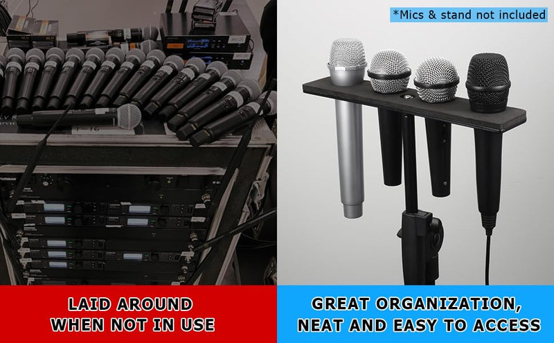 [AUSTRALIA] - Multi Mic Holder for Mic Stand, Multiple Microphone Organizer and Display for Wired and Wireless Mics, Hold Up to 4 Microphones, Aluminum, Black 