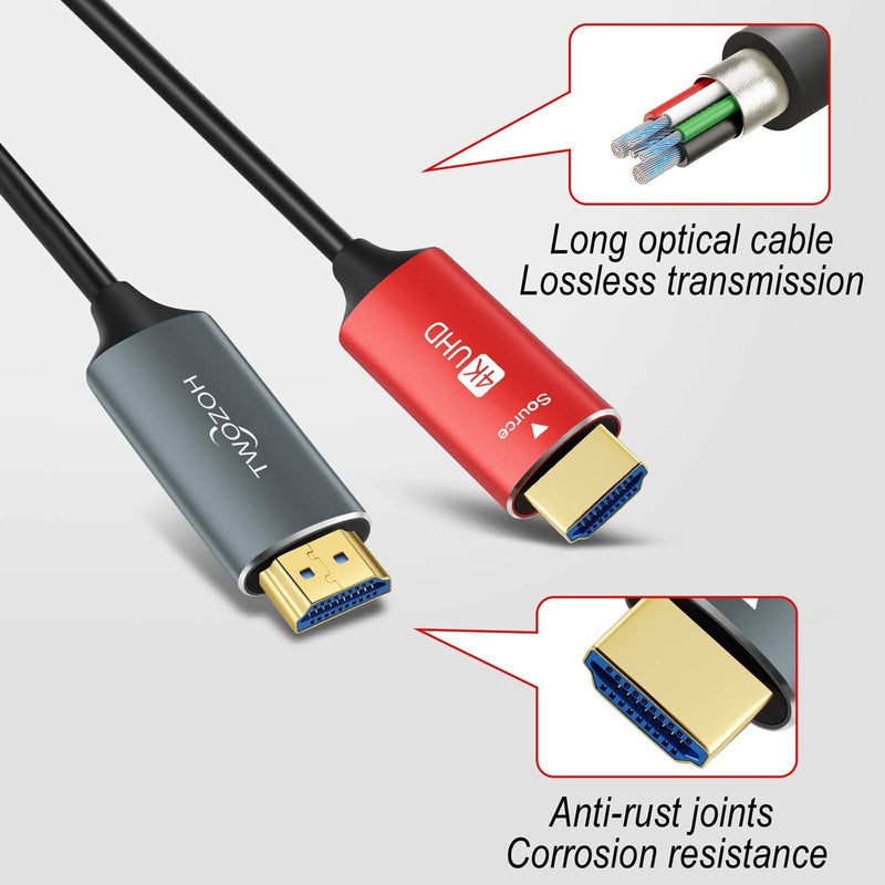 Twozoh HDMI Fiber Optic Cable 60FT, Long 4K Fiber HDMI Cord Supports 4K@60Hz/18Gbps
