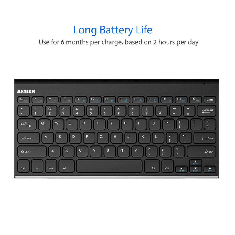 Arteck 2.4G Wireless Keyboard Stainless Steel Ultra Slim Keyboard for Computer/Desktop/PC/Laptop/Surface/Smart TV and Windows 10/8 / 7 / Vista/XP Built in Rechargeable Battery