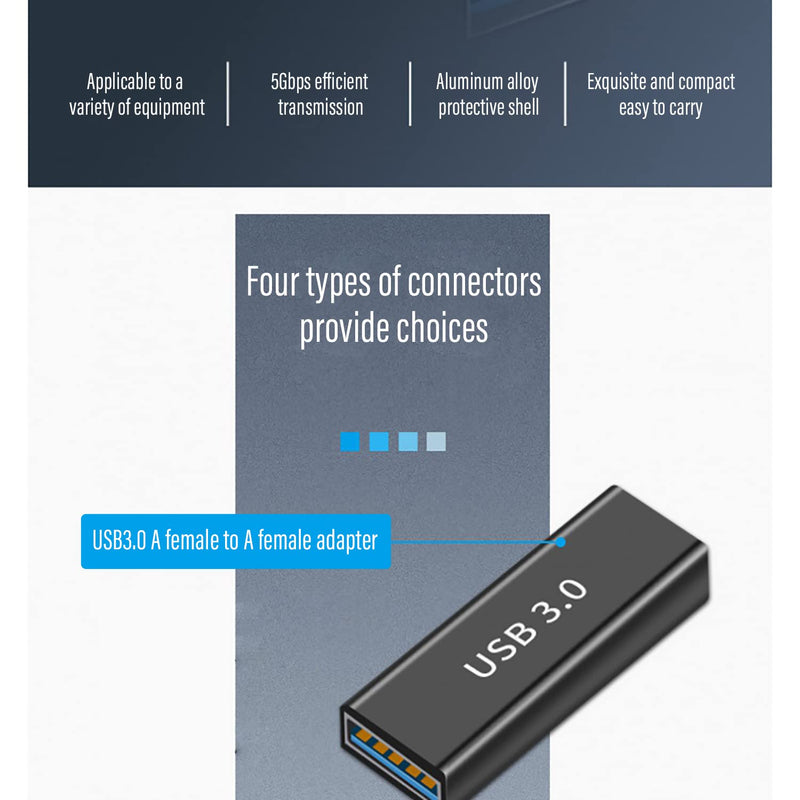 EBEETECH 3kinds of USB 3.0 apters kit, USB 3.0 Female to Female and Male to Male and Female to Male, high Speed Convert Extension Coupler Connector converte,black