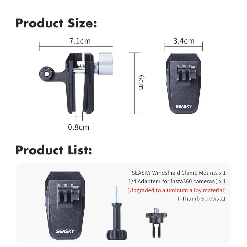 [AUSTRALIA] - SEASKY M01 Motorcycle Motorbike Windscreen Clamp Mount Accessories for Gopro Hero 13 12 11 10 9 8 7 DJI Action 6 5 4 3 for insta360 X5 X4 X3 X2 X RS Sports Action Camera Aluminum Alloy 