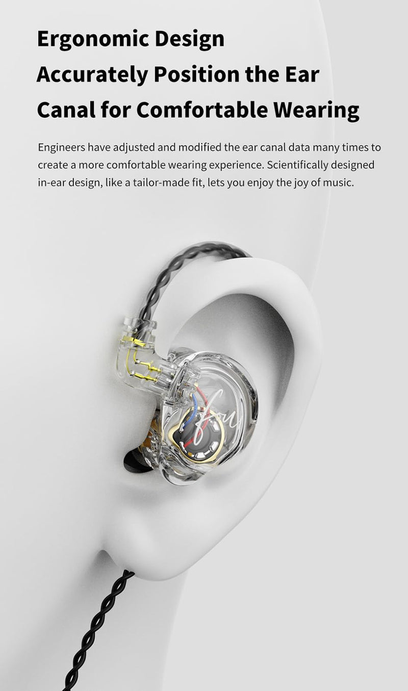 FEDAI TRN CS4 in Ear Monitor Earphone, TRN in-Ear Earbuds with 10mm Dual Magnet Dynamic Driver and New Silicon-Crystal Composite Over Ear Headset with Detachable 2 Pin 0.75MM Cable(with mic,Clear) With mic Transparent