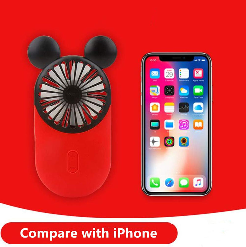 Kbinter Cute Personal Mini Fan, Handheld & Portable USB Rechargeable Fan with Beautiful LED Light, 3 Adjustable Speeds, Portable Holder, for Indoor Outdoor Activities, Cute Mouse 2 Pack (Red+Blue) Red+blue