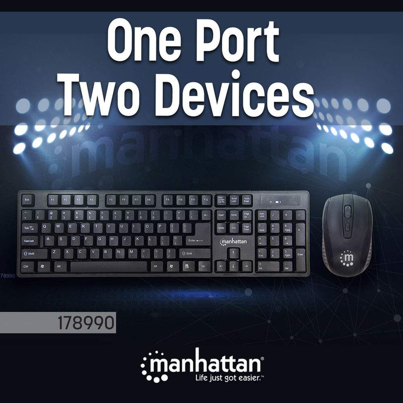 Manhattan Wireless Keyboard and Mouse Combo - Full-Size USB Wireless Keyboard Mouse Set with 2.4GHz Dongle for PC Computer Laptop - Compatible with Windows and Mac – 3 Year Warranty - Black 178990