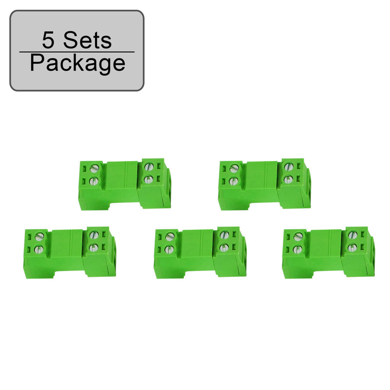 GINTOOYUN 5 Sets 3.81 mm Phoenix Plug 2 Pin, 300 V 15EDGRK 2-Pole 3.81 mm Earth Circuit Terminals, 3.81 mm Pitch 2P PCB Screw Terminals (Style 1) Style 1