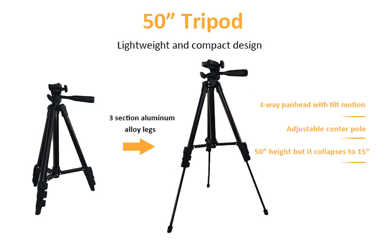 Smartphone Video Kit, Vlogging Kit, Youtuber Kit, with Microphone Light Tripod 50" Extendable Phone Clip Remote Control Compatible with iPhone/Smartphone/Cameras