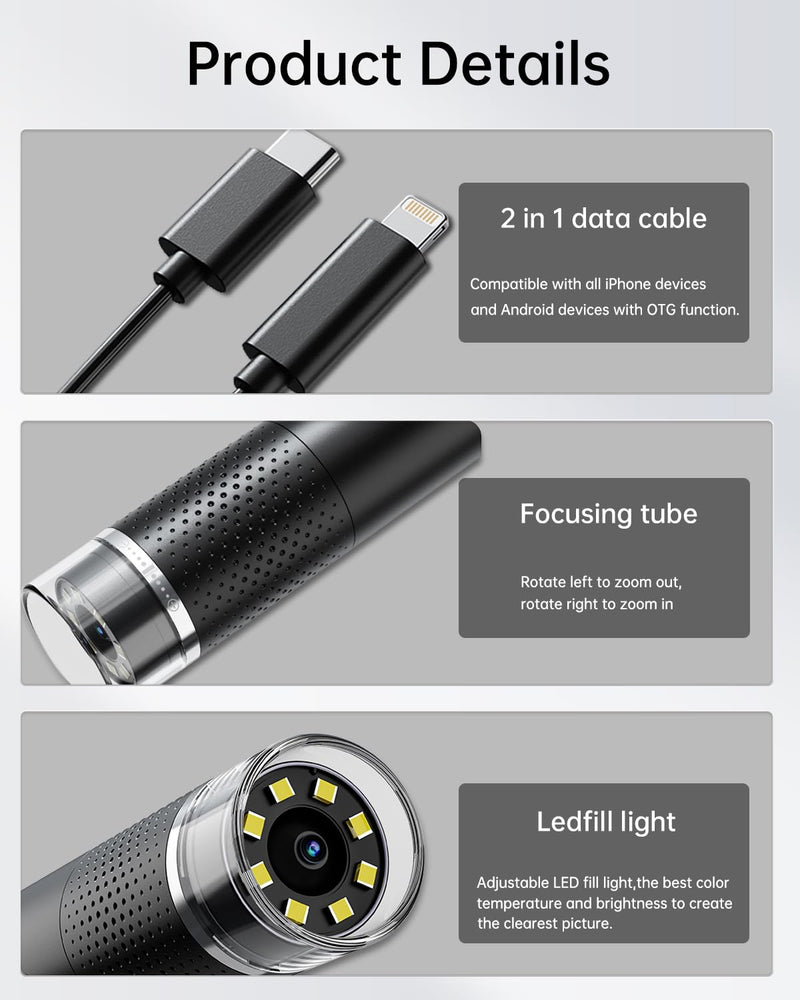 Handheld Digital Microscope Camera, Aopick 50X-500X Magnification USB Pocket Microscopes Camera for Adults Kids with 8 Adjustable LED, Coin Magnifier for iPhone, iPad, Android