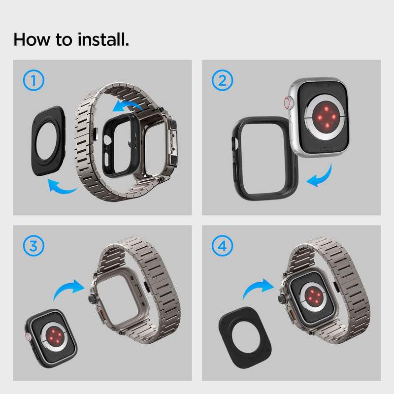 Spigen Metal Armor Pro for Apple Watch Series 9/8/7 45mm Band with Case | Durable Rugged Stainless Steel Protective Shockproof Cover with Strap, Gunmetal