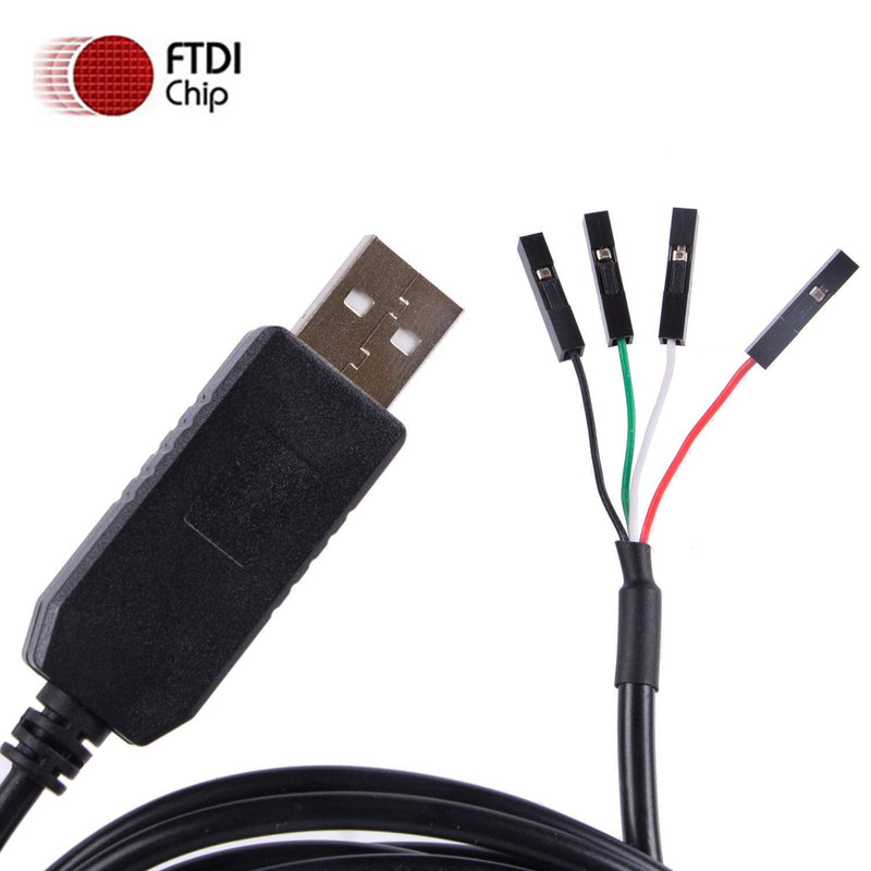 USB to TTL Serial 5V 3.3V Adapter Cable TX RX VCC GND Pinout with 4 Pin 0.1 inch Pitch Female Socket FTDI Chip for Windows 10 8 7 XP Vista Android Mac OS (Logic 3.3V Level) Logic 3.3V Level
