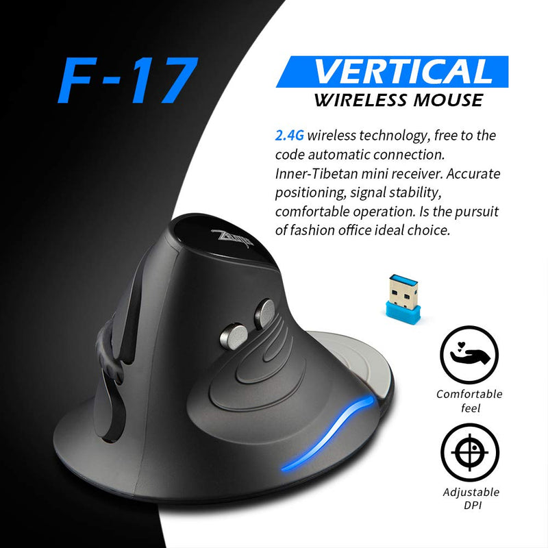 Zelotes Vertical Ergonomic Mouse, Wireless Mouse, 2400DPI, 6 Buttons Optical Mouse Cordless Mice for Laptop,Computer,PC,Black