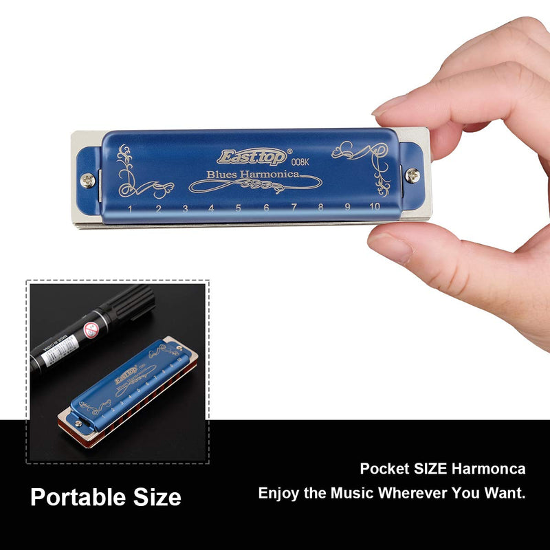 [AUSTRALIA] - Easttop Professional Harmonica Blues Key of C 10 Hole 20 Tone Heavy Duty with Case & Cleaning Cloth for Professional Player, Beginner, Students, Best Gift 