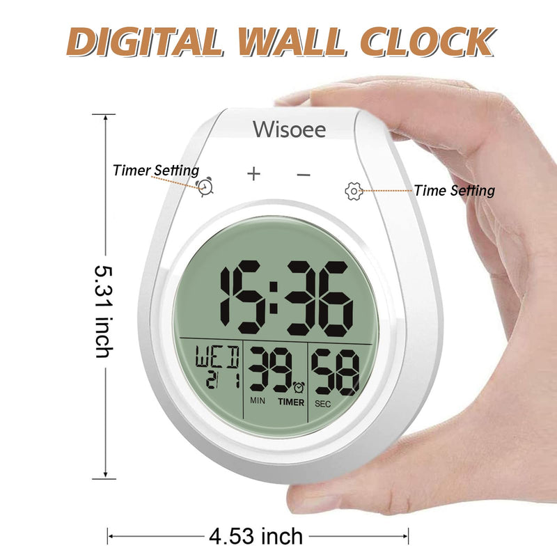 Shower Clock Waterproof Bathroom Timer, Kitchen Wall Clock with Countdown, Temperature, Suction Cup, Battery Operated Digital Clock for Bath, Cook