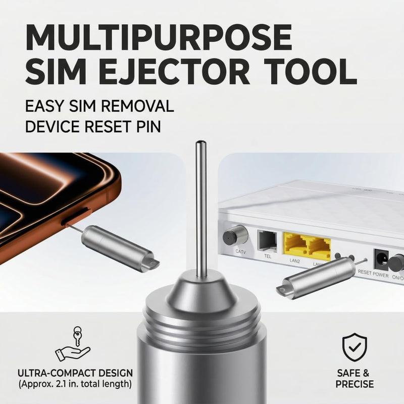 SIM Card Ejector Tool 2-in-1 Compact Metal Capsule with Removable Brush and Keyring Storage for Smartphones Tablets Travel, Silvery