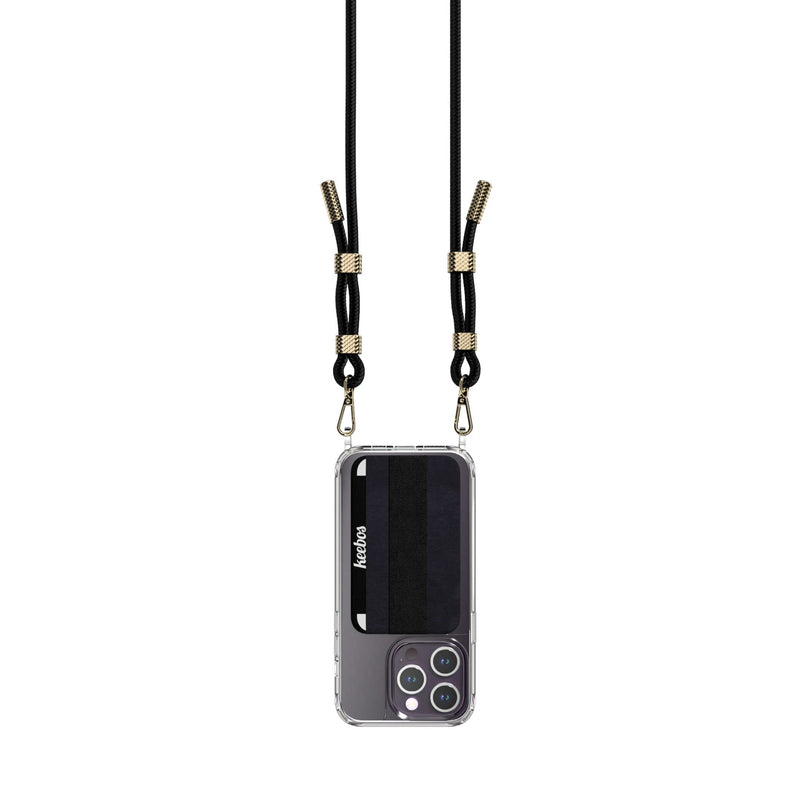 Keebos Crossbody iPhone Case Compatible with iPhone 13 Pro Max, Card Wallet and Detachable Strap Design, Clear Case with Black Strap, Hands-Free Adjustable Lanyard