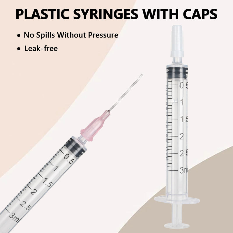 20 Pieces Colostrum Syringe 3 ml Set with Needle, Plastic Syringes of Liquids, Scientific Syringes with Caps for Laboratories, Plant Watering, Refilling and Measuring Liquids