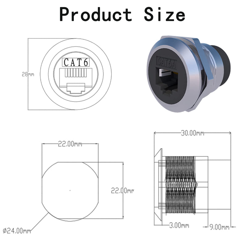 10PCS RJ45 Cat6 8P8C Ethernet Panel Mount Connector | Cat5/5E/6, 8P8C, Ethernet LAN Pass Through Cable Coupler, Female to Female, Extension Adapter, with Waterproof/Dust Cap 10PCS