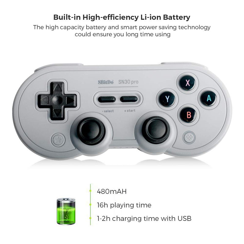 8Bitdo SN30 Pro Wireless Bluetooth Controller with Joysticks Rumble Vibration USB-C Cable Gamepad Compatible with Switch,Windows, Mac OS, Android, Steam (Gray Edition)