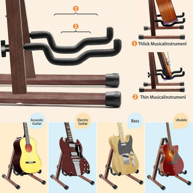 [AUSTRALIA] - Wood Guitar Stand, Acoustic Electric Wooden Guitar Floor Stand A-Frame Folding Guitar Stand for Bass, Mandolin, Banjo (Natural-High-Grade Solid Wood) Natural-High-Grade Solid Wood 