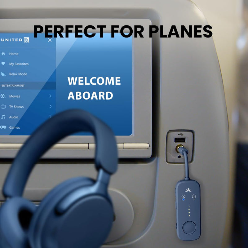 Avantree Relay - Premium Airplane Bluetooth Adapter with Advanced Qualcomm Chipset, 2 Headphones Support, 25hrs Play Time, aptX Adaptive & HD Audio Transmitter for Airpods, Bose & Travel Flight 3-Midnight Blue