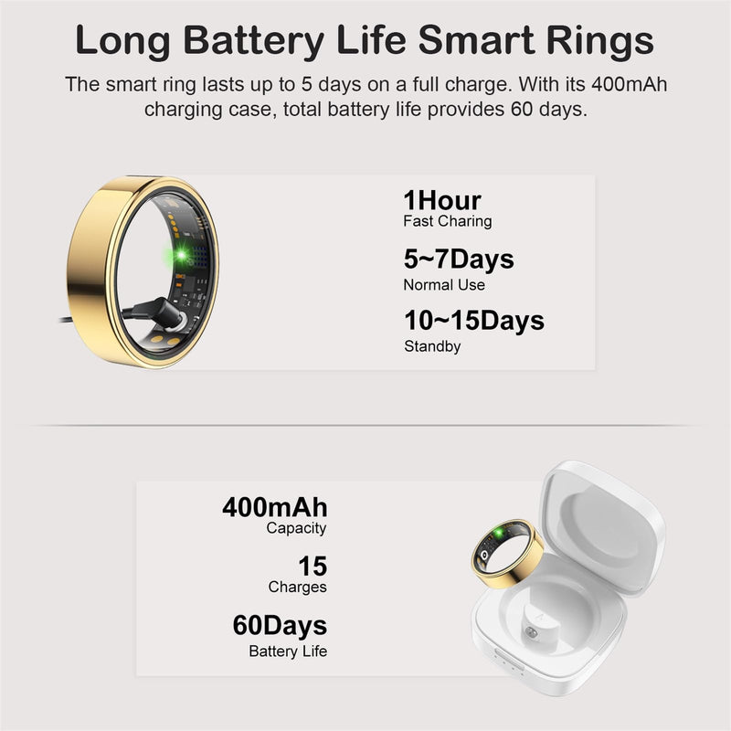 Smart Ring for Women Men, Sleep Activity Health Tracking Ring, Gold 8 | Fitness Ring for Slim Lightweight Comfortable, Waterproof Scratch Resistan, Up to 5 Days of Battery Life, No Subscription Fee 8#