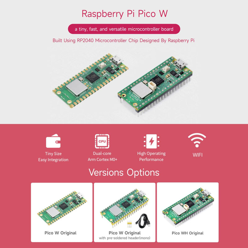 Pre-Soldered Raspberry Pi Pico W RP2040 Microcontroller Board Mini Board Kit Based on Raspberry Pi RP2040 Dual-Core Processor, Built-in WiFi, Support C/C++/Python