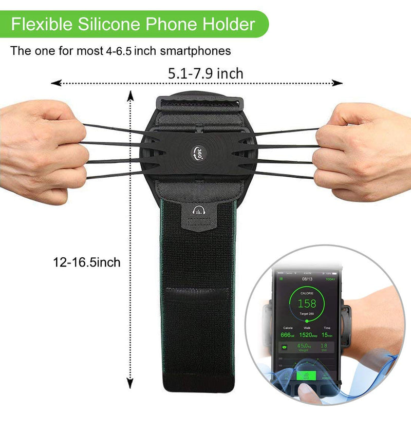 Wristband Phone Holder,HCcolo 360°Rotatable Universal Sports Wristband for iPhone X/8 Plus/8/7/6s,Galaxy S9 Plus/S9/S8 & Other 4”-6.5”Smartphone,Running Armband for Hiking Biking Walking (Wrist) Black