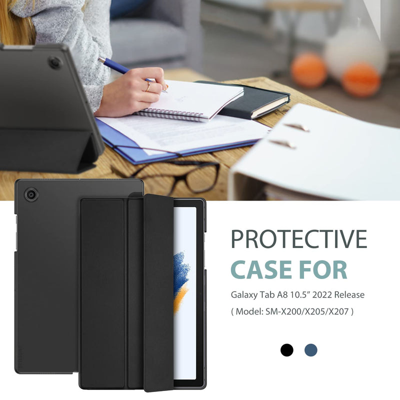 Smart Case for Galaxy Tab A8 10.5, Slim Stand Hard Back Shell Protective Smart Cover Case for Galaxy Tab A8 10.5 Inch 2022 SM-X200 X205 X207 -Black Black