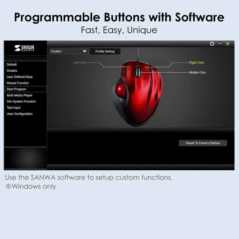 SANWA Wired Trackball Mouse GMATB44RN + Black 34mm Trackball Replacement Ball Set, Computer Rollerball Mice, 400/800/1200/1600 DPI, 5 Buttons, Compatible MacBook, Laptop, Windows, macOS, Chrome OS