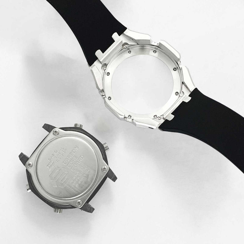 GA2100 Custom Watch Mod Case Band Parts,Stainless Steel Cover 316L Metal Bezel Silicone Watch Strap Kit Compatible With Casioak G shock Ga-2100 Ga-2110 GAB-2100 White Silicone Band