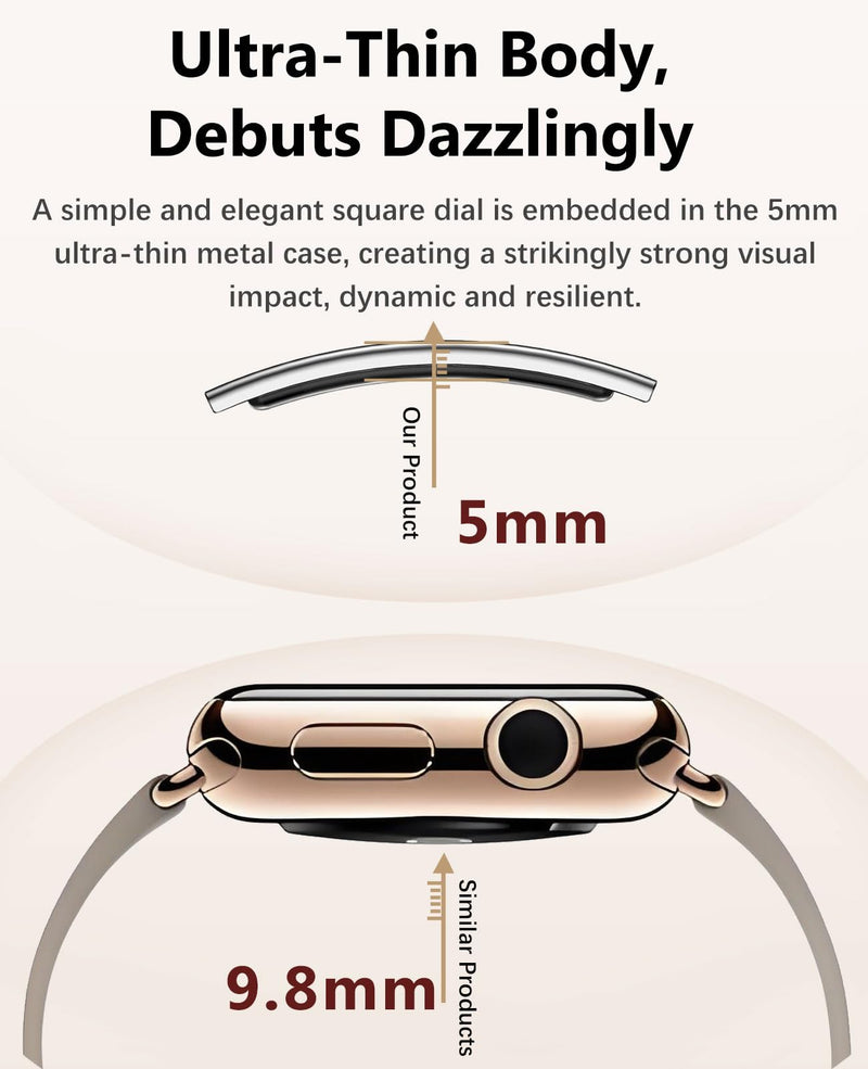 Ultrathin 5mm Smart Bracelet for Men Women Fitness Tracker with Heart Rate Blood Oxygen Sleep Monitor Multi Sport Modes Smart Watch Compatible with iOS Android (Rose Gold Mesh Belt B8) Rose Gold Mesh Belt B8