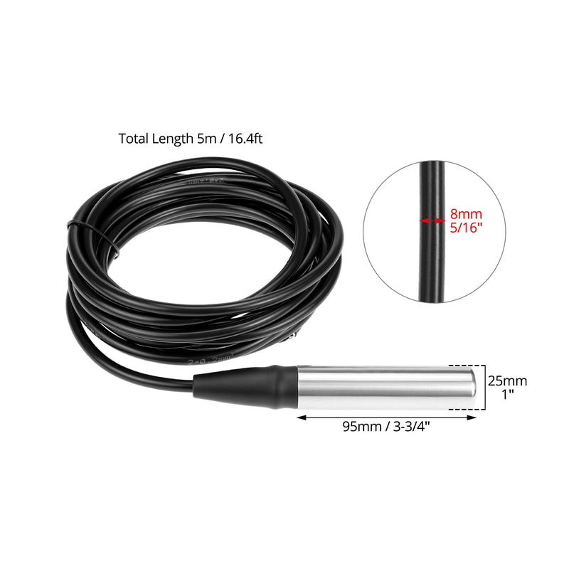 QWORK® Level Sensor DC 12-30V 4-20mA, Stainless Steel Water Level Sensor with 0-5 m Range, Level Indicator Water Tank, for Digital Display, Industrial Applications