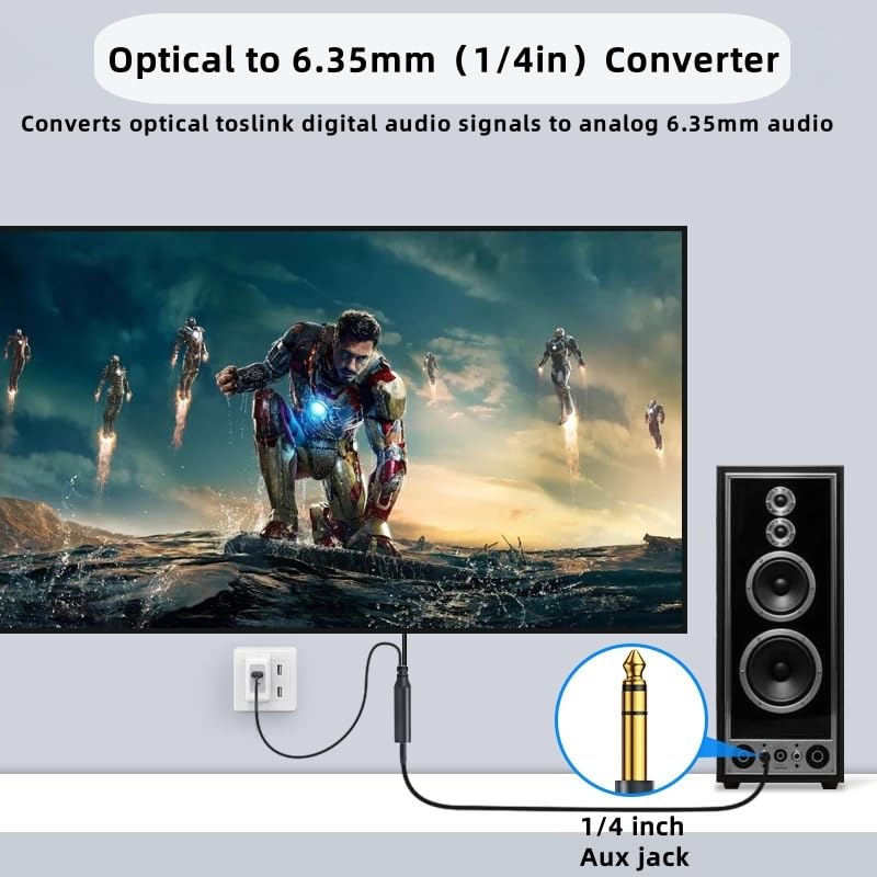 192KHz DAC Optical to 6.35mm TRS Stereo Converter,Optical Audio Cable to 1/4" AUX Cable Adapter,Digital to Analog Audio Converter for HDTV DVD Set-top Boxes(O-ptical to 1/4") Aux Cable - 3FT