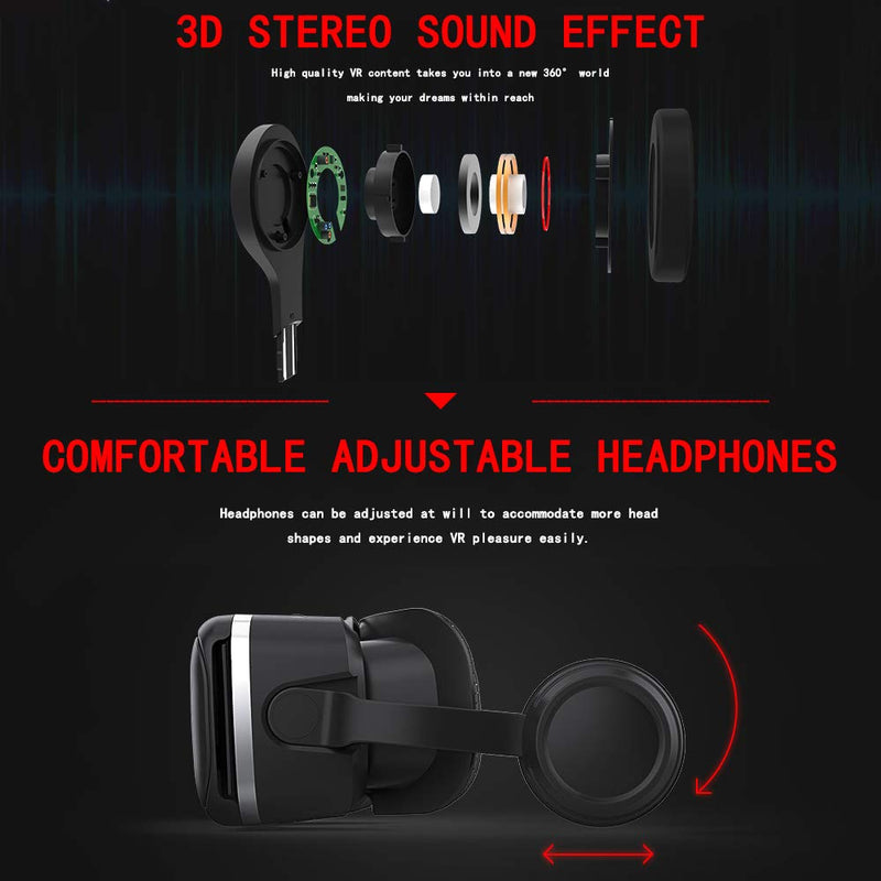 VR Headset for iPhone & Android Phone,3D VR Glasses for TV,Movies & Video Games,VR Headset with Remote Controller,Virtual Reality Headset for iPhone/Android Phone Compatible 4.7-6 inch vr headset with remote